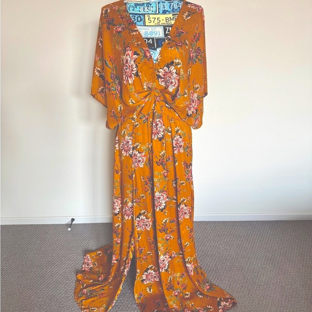 Showpo Mustard Floral Maxi Dress